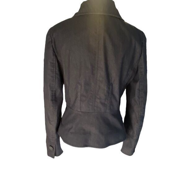 Ann Taylor Loft Gray Blue Denim Pinstripe Casual Blazer Lined Shoulder Pad 6 - Picture 4 of 13